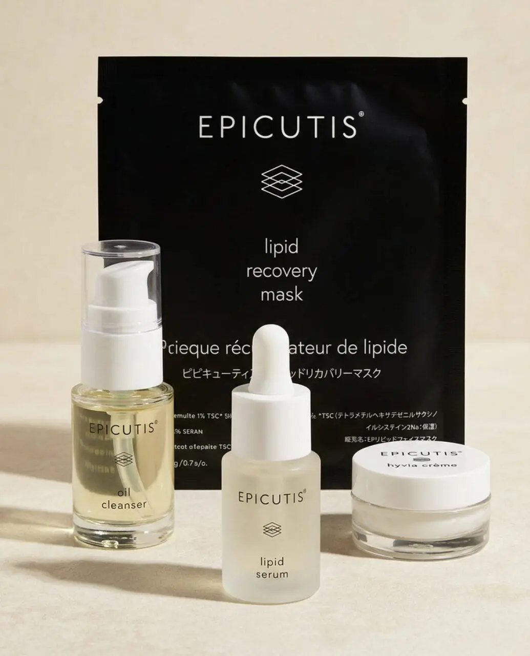 Epicutis Post-Procedure Kit — oil cleanser, lipid serum, hyvia crème, and lipid recovery mask